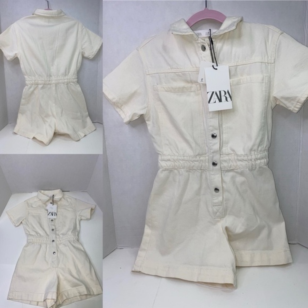 ZARA Kids Cream Short-Sleeve Denim Romper